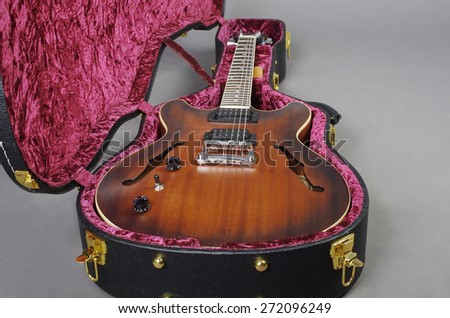 Electric jazz guitar and case