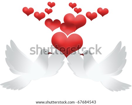 stock photo Wedding card with two white doves and hearts