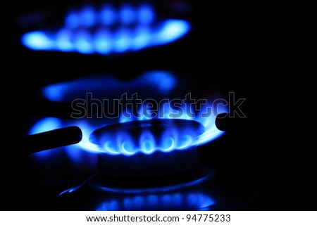 Natural gas flame. Flames of gas stove in the dark