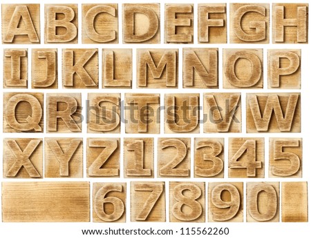 Wooden Alphabet Blocks With Letters And Numbers.