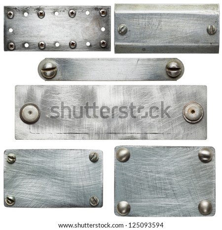 Metal plates with screws and rivets. Isolated textures