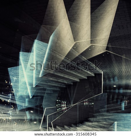 Abstract multiple exposure background. Architectural forms.