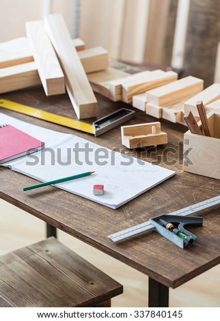 Woodwork or design workshop table.