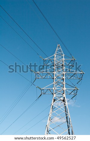 high voltage power supply line on a blue sky background