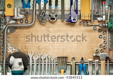 Carpentry, construction tools. Home improvement background.