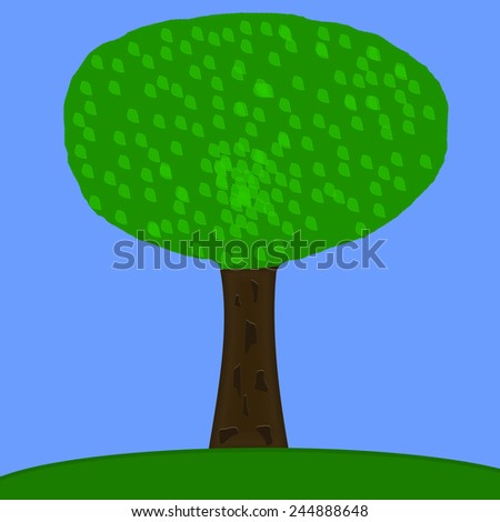 Green Tree on A Green Hill with Blue Sky background.