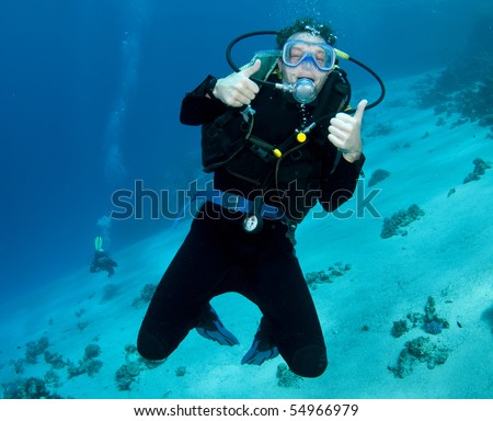 male scuba diver enjoying the dive