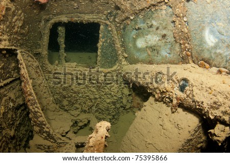Inside truck on the SS thistlegorm underwater ship wreck