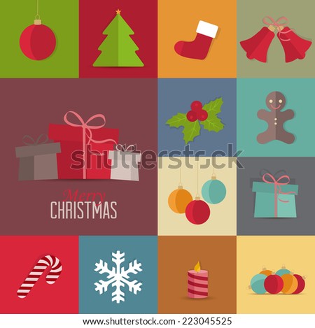 Set of Christmas icons Christmas retro card Set of Christmas icons Christmas retro card