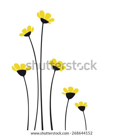 Vector flowers with yellow petals on a white background