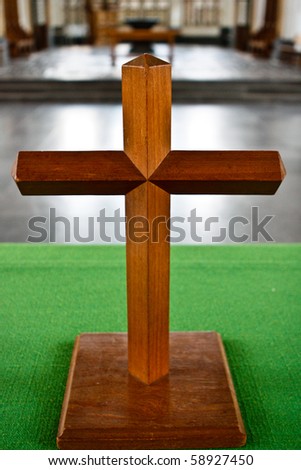 Simple wooden cross in Dutch catholic church