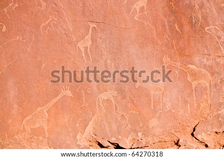 Historic engravings from the Stone Age at Twyfelfontein, Namibia.