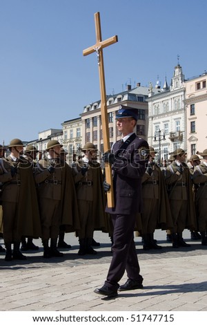 KRAKOW, POLAND - APRIL 25: Funeral for Polish Major General Wlodzimierz Potasinski, commander of the country\'s special forces who was killed in a plane crash. April 25, 2010 in Krakow, Poland