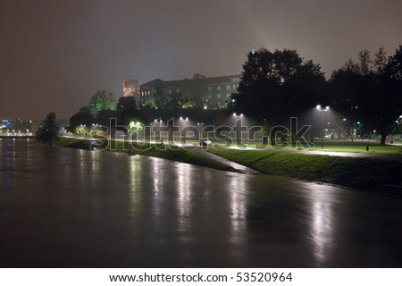 KRAKOW, POLAND - MAY 19: Poland under water. Floods in Krakow. Level of Wisla (Vistula) river has reached a record of 9.56m. Some areas of the city are islands. May 19, 2010 in Krakow, Poland