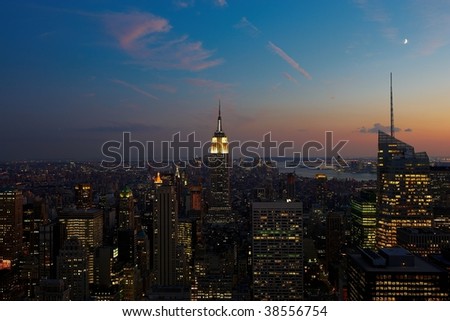 Manhattan skyline with moon