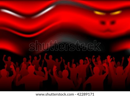 The people crowd faces to abstract devil persons