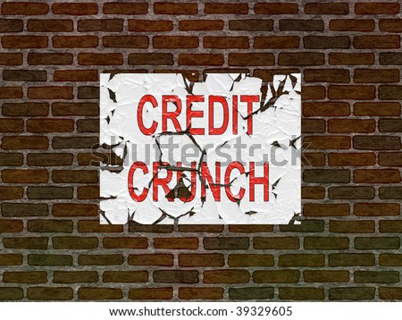 Brick wall of home with faded credit crunch poster