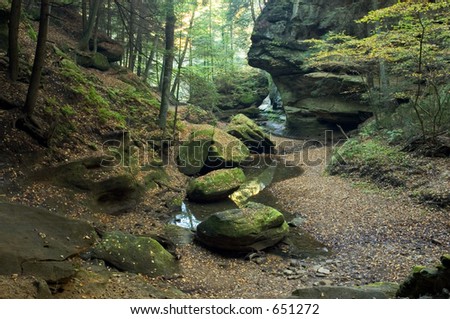 A rock formation that is said to look like a sphinx head. Located in Hocking Hills Ohio on the Old Mans Cave trail. Its in the middle upper portion of the photo and is a profile looking to the left.