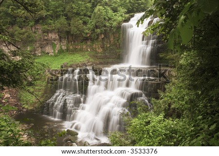 Chittenango Falls in central New York state. This beautiful waterfall tumbles across many rock ledges on its way downstream.