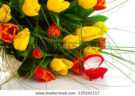 bouquet tulips on a white background, is isolated