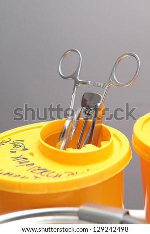 Medical tools. Hospital. Clips, syringes