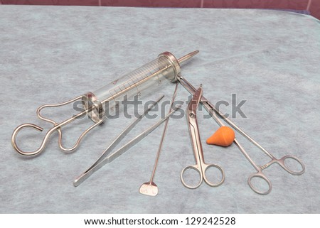 Medical tools. Hospital. Clips, syringes