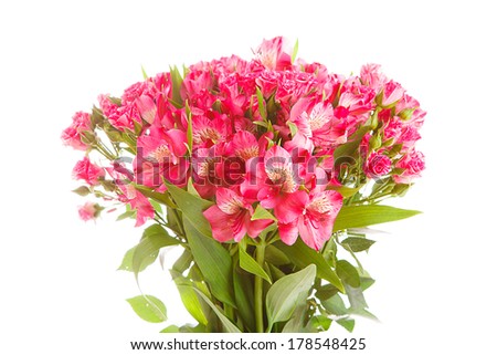 bright bouquet flowers on a white background, is isolated