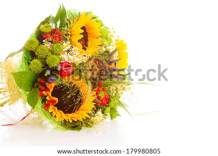 bright bouquet flowers on a white background, is isolated