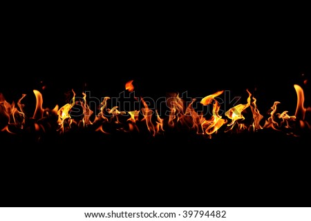 Fire burning on a black background. Fire line.