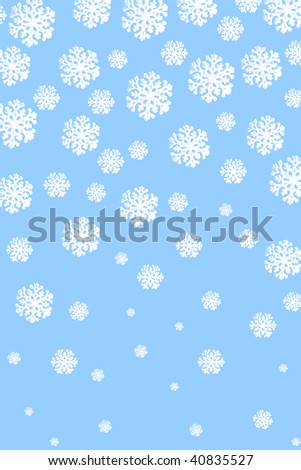 Snowfall, white snowflakes on a blue background.