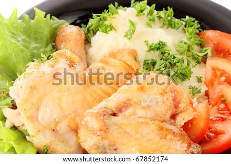 Plate with meal, on a white background it is isolated.