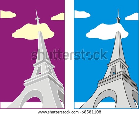 Eiffel Tower Cartoon Picture on Photo   Grotesque Cartoon Illustration Eiffel Tower At Evening And Day