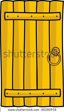 Vector - Wooden Timber Door With Handle - Cartoon Style, Isolated