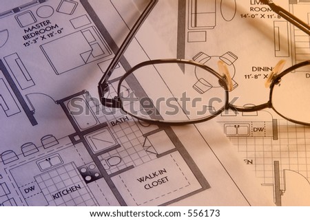 Architectural plan drawings with dramatic lighting