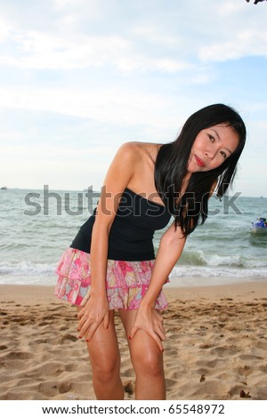 stock photo asian woman on south pattaya beach thailand 65548972