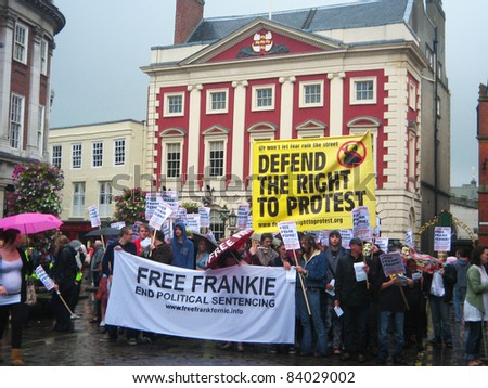 YORK, ENGLAND - AUGUST 20: English people protest to defend the right to protest and free Frankie and end political sentencing on August 20, 2011 in York city center.