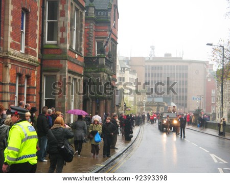 YORK, ENGLAND - DECEMBER 5: Armistice day practice by the British military and police in York city center on December 5, 2011 in York, England.