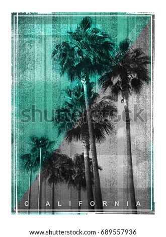 Photo print California palm illustration, tee shirt graphics, typography