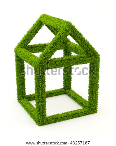 Outline Of A House Covered In Grass 3d Rendering Of An Outline Of A House Covered In Grass