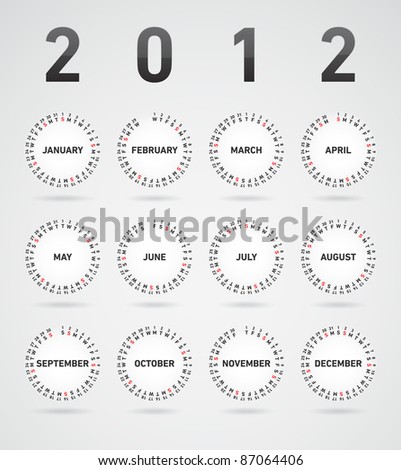 Month Calendars 2012 on Stock Vector   Simple 2012 Vector Calendar With Month Visualized At