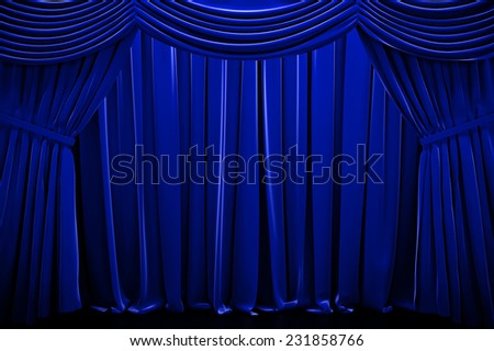 Blue closed curtain  in a theater