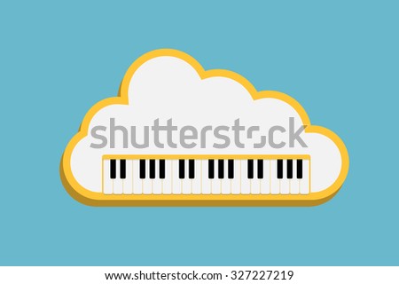 cloud music, Piano Keyboard with cloud as a concept online music storage,