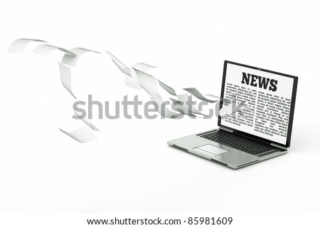 a laptop with open website for searching news and many search results