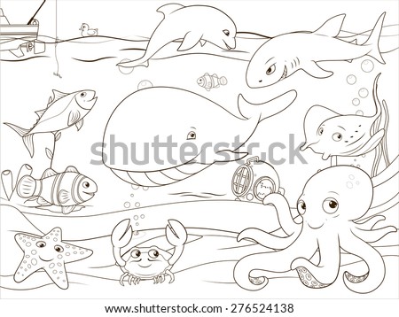 Educational game coloring book underwater life animals