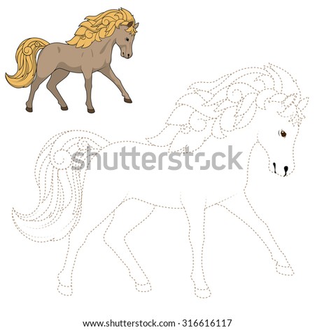 Connect the dots to draw wild horse  educational game vector illustration, learn animal, educational material, horse, wild, animal, cartoon