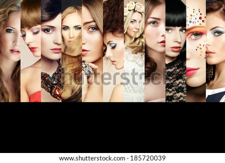 Beauty collage. Faces of women. Fashion photo