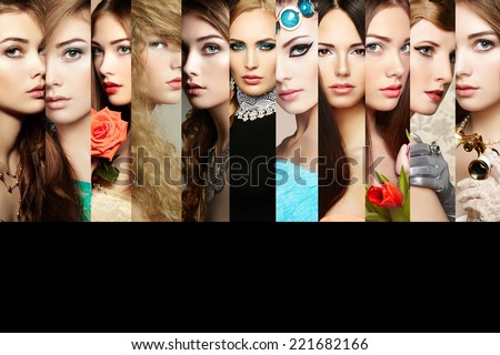 Beauty collage. Faces of women. Group of people. Fashion photo
