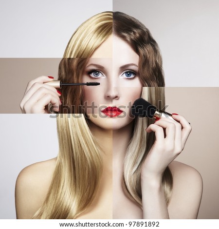 Conceptual fashion portrait of a beautiful young woman. Conceptual collage