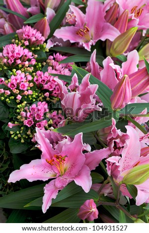 Beautiful summer bunch of flowers. Floral pattern. Lily.