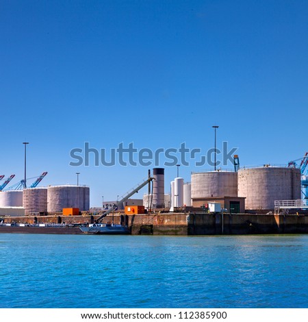 Cargo sea port. Petrol depot. Sea cargo cranes. Sea.